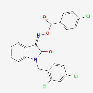 molecular formula C22H13Cl3N2O3 B2824221 3-{[(4-chlorobenzoyl)oxy]imino}-1-(2,4-dichlorobenzyl)-1,3-dihydro-2H-indol-2-one CAS No. 320419-58-7