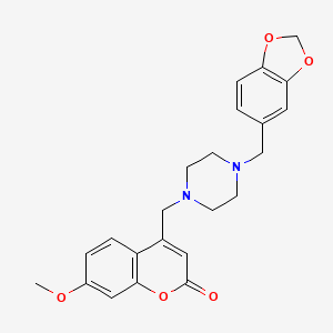 molecular formula C23H24N2O5 B2824273 4-((4-(benzo[d][1,3]dioxol-5-ylmethyl)piperazin-1-yl)methyl)-7-methoxy-2H-chromen-2-one CAS No. 859143-76-3
