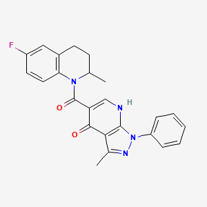 molecular formula C24H21FN4O2 B2824277 5-(6-fluoro-2-methyl-1,2,3,4-tetrahydroquinoline-1-carbonyl)-3-methyl-1-phenyl-1H-pyrazolo[3,4-b]pyridin-4(7H)-one CAS No. 941995-44-4