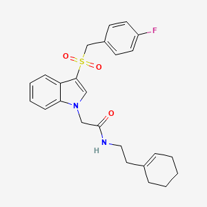 molecular formula C25H27FN2O3S B2824279 N-(2-cyclohex-1-en-1-ylethyl)-2-{3-[(4-fluorobenzyl)sulfonyl]-1H-indol-1-yl}acetamide CAS No. 893253-58-2