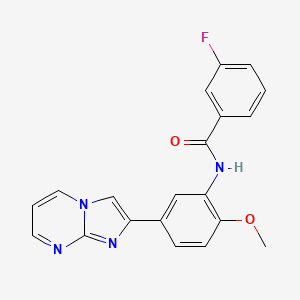 molecular formula C20H15FN4O2 B2824282 3-fluoro-N-(5-imidazo[1,2-a]pyrimidin-2-yl-2-methoxyphenyl)benzamide CAS No. 862810-82-0