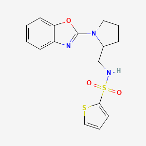 molecular formula C16H17N3O3S2 B2824300 N-((1-(benzo[d]oxazol-2-yl)pyrrolidin-2-yl)methyl)thiophene-2-sulfonamide CAS No. 1705061-95-5