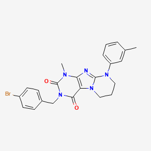 molecular formula C23H22BrN5O2 B2824307 3-(4-bromobenzyl)-1-methyl-9-(m-tolyl)-6,7,8,9-tetrahydropyrimido[2,1-f]purine-2,4(1H,3H)-dione CAS No. 873076-27-8
