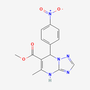 molecular formula C14H13N5O4 B2824316 Methyl 5-methyl-7-(4-nitrophenyl)-4,7-dihydro[1,2,4]triazolo[1,5-a]pyrimidine-6-carboxylate CAS No. 361480-97-9