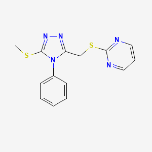 molecular formula C14H13N5S2 B2824323 2-[(5-Methylsulfanyl-4-phenyl-1,2,4-triazol-3-yl)methylsulfanyl]pyrimidine CAS No. 868221-22-1