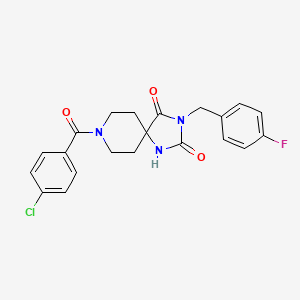 molecular formula C21H19ClFN3O3 B2824412 8-(4-Chlorobenzoyl)-3-(4-fluorobenzyl)-1,3,8-triazaspiro[4.5]decane-2,4-dione CAS No. 1021031-87-7