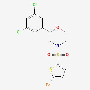 molecular formula C14H12BrCl2NO3S2 B2824413 4-((5-Bromothiophen-2-yl)sulfonyl)-2-(3,5-dichlorophenyl)morpholine CAS No. 1421449-10-6