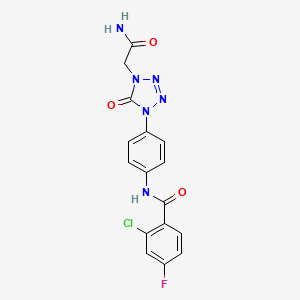 molecular formula C16H12ClFN6O3 B2824422 N-(4-(4-(2-amino-2-oxoethyl)-5-oxo-4,5-dihydro-1H-tetrazol-1-yl)phenyl)-2-chloro-4-fluorobenzamide CAS No. 1396881-37-0