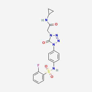 molecular formula C18H17FN6O4S B2824425 N-cyclopropyl-2-(4-(4-(2-fluorophenylsulfonamido)phenyl)-5-oxo-4,5-dihydro-1H-tetrazol-1-yl)acetamide CAS No. 1396877-02-3