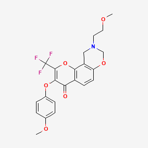 molecular formula C22H20F3NO6 B2824429 9-(2-甲氧基乙基)-3-(4-甲氧基苯氧基)-2-(三氟甲基)-9,10-二氢-4H,8H-咔唑并[8,7-e][1,3]噁唑-4-酮 CAS No. 951945-92-9