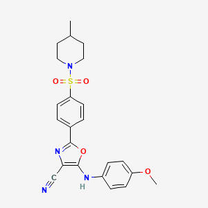 molecular formula C23H24N4O4S B2824435 5-[(4-Methoxyphenyl)amino]-2-{4-[(4-methylpiperidin-1-yl)sulfonyl]phenyl}-1,3-oxazole-4-carbonitrile CAS No. 941248-03-9