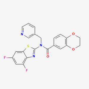molecular formula C22H15F2N3O3S B2824436 N-(4,6-difluorobenzo[d]thiazol-2-yl)-N-(pyridin-3-ylmethyl)-2,3-dihydrobenzo[b][1,4]dioxine-6-carboxamide CAS No. 895436-83-6