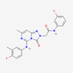 molecular formula C21H18F2N6O2 B2824452 2-[5-(4-fluoro-3-methylanilino)-7-methyl-3-oxo[1,2,4]triazolo[4,3-c]pyrimidin-2(3H)-yl]-N~1~-(3-fluorophenyl)acetamide CAS No. 1251691-19-6