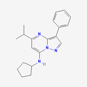 molecular formula C20H24N4 B2824455 N-环戊基-5-异丙基-3-苯基吡唑并[1,5-a]嘧啶-7-胺 CAS No. 890629-49-9