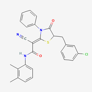 molecular formula C27H22ClN3O2S B2824464 (2Z)-2-[5-[(3-chlorophenyl)methyl]-4-oxo-3-phenyl-1,3-thiazolidin-2-ylidene]-2-cyano-N-(2,3-dimethylphenyl)acetamide CAS No. 799818-82-9