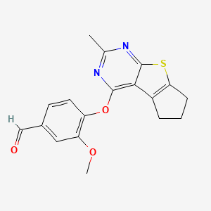 molecular formula C18H16N2O3S B2824466 3-methoxy-4-[(2-methyl-6,7-dihydro-5H-cyclopenta[4,5]thieno[2,3-d]pyrimidin-4-yl)oxy]benzaldehyde CAS No. 379247-58-2