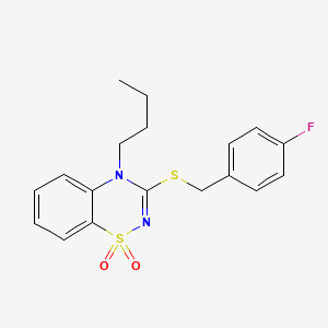 molecular formula C18H19FN2O2S2 B2824478 4-butyl-3-[(4-fluorobenzyl)thio]-4H-1,2,4-benzothiadiazine 1,1-dioxide CAS No. 893790-44-8