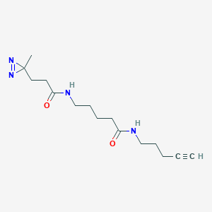 molecular formula C15H24N4O2 B2824480 5-[3-(3-Methyldiazirin-3-yl)propanoylamino]-N-pent-4-ynylpentanamide CAS No. 2402830-26-4