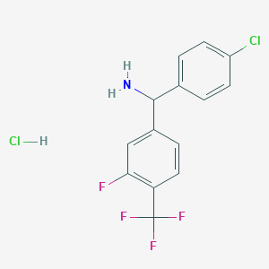 molecular formula C14H11Cl2F4N B2824483 (4-氯苯基)-[3-氟-4-(三氟甲基)苯基]甲胺;盐酸盐 CAS No. 2243521-76-6