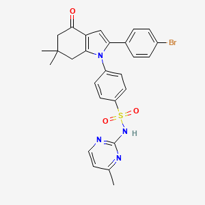 molecular formula C27H25BrN4O3S B2824498 4-[2-(4-bromophenyl)-6,6-dimethyl-4-oxo-5,7-dihydroindol-1-yl]-N-(4-methylpyrimidin-2-yl)benzenesulfonamide CAS No. 1022784-18-4