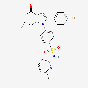 molecular formula C27H25BrN4O3S B2824498 4-[2-(4-溴苯基)-6,6-二甲基-4-氧代-5,7-二氢吲哚-1-基]-N-(4-甲基嘧啶-2-基)苯磺酰胺 CAS No. 1022784-18-4