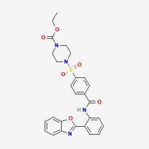 molecular formula C27H26N4O6S B2824506 乙酸-4-((4-((2-(苯并[d]噻唑-2-基)苯基)氨基甲酰)苯基磺酰)哌嗪-1-基)酯 CAS No. 477567-03-6