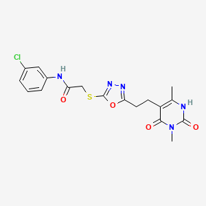 molecular formula C18H18ClN5O4S B2824507 N-(3-chlorophenyl)-2-((5-(2-(3,6-dimethyl-2,4-dioxo-1,2,3,4-tetrahydropyrimidin-5-yl)ethyl)-1,3,4-oxadiazol-2-yl)thio)acetamide CAS No. 1172811-58-3