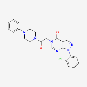 molecular formula C23H21ClN6O2 B2824510 1-(2-Chlorophenyl)-5-[2-oxo-2-(4-phenylpiperazin-1-yl)ethyl]pyrazolo[3,4-d]pyrimidin-4-one CAS No. 1894995-45-9