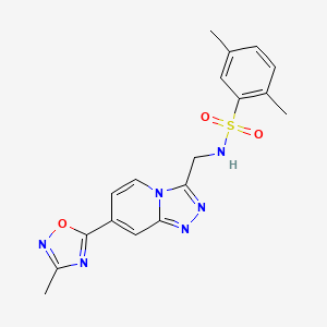 molecular formula C18H18N6O3S B2824511 2,5-dimethyl-N-((7-(3-methyl-1,2,4-oxadiazol-5-yl)-[1,2,4]triazolo[4,3-a]pyridin-3-yl)methyl)benzenesulfonamide CAS No. 2034456-97-6