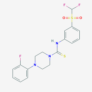 molecular formula C18H18F3N3O2S2 B2824516 N-[3-(二氟甲基磺酰)苯基]-4-(2-氟苯基)哌嗪-1-甲硫基甲酰胺 CAS No. 690249-45-7