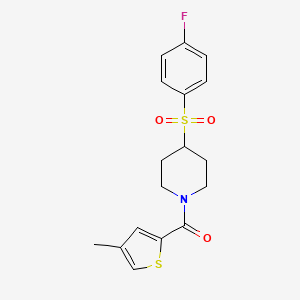 molecular formula C17H18FNO3S2 B2824524 (4-((4-Fluorophenyl)sulfonyl)piperidin-1-yl)(4-methylthiophen-2-yl)methanone CAS No. 1448046-36-3