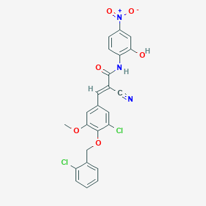 molecular formula C24H17Cl2N3O6 B2824533 (E)-3-[3-chloro-4-[(2-chlorophenyl)methoxy]-5-methoxyphenyl]-2-cyano-N-(2-hydroxy-4-nitrophenyl)prop-2-enamide CAS No. 522657-74-5