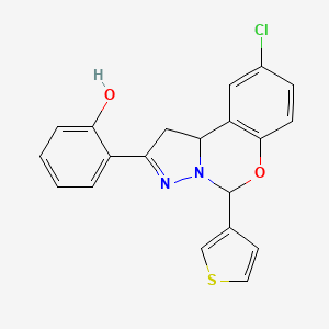 molecular formula C20H15ClN2O2S B2824536 2-(9-Chloro-5-thien-3-yl-1,10b-dihydropyrazolo[1,5-c][1,3]benzoxazin-2-yl)phenol CAS No. 896618-93-2