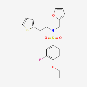 molecular formula C19H20FNO4S2 B2824550 4-ethoxy-3-fluoro-N-(furan-2-ylmethyl)-N-(2-(thiophen-2-yl)ethyl)benzenesulfonamide CAS No. 1396793-37-5