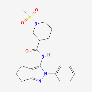 molecular formula C19H24N4O3S B2824551 1-(methylsulfonyl)-N-(2-phenyl-2,4,5,6-tetrahydrocyclopenta[c]pyrazol-3-yl)piperidine-3-carboxamide CAS No. 1170532-16-7