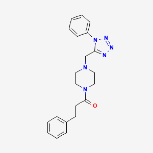 molecular formula C21H24N6O B2824553 3-phenyl-1-(4-((1-phenyl-1H-tetrazol-5-yl)methyl)piperazin-1-yl)propan-1-one CAS No. 1021226-56-1