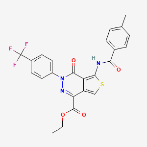 molecular formula C24H18F3N3O4S B2824555 乙基 5-[(4-甲基苯甲酰)氨基]-4-氧代-3-(4-(三氟甲基)苯基)噻吩[3,4-d]吡啶-1-羧酸酯 CAS No. 851951-14-9