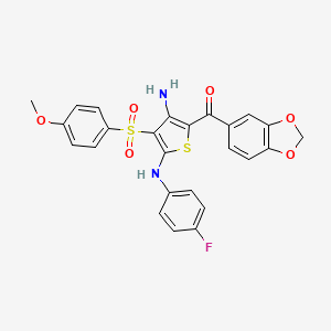 molecular formula C25H19FN2O6S2 B2824557 {3-Amino-5-[(4-fluorophenyl)amino]-4-[(4-methoxyphenyl)sulfonyl]-2-thienyl}(1,3-benzodioxol-5-yl)methanone CAS No. 959562-62-0