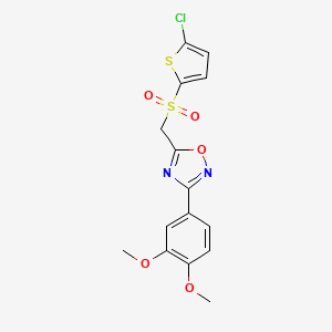molecular formula C15H13ClN2O5S2 B2824559 5-(((5-Chlorothiophen-2-yl)sulfonyl)methyl)-3-(3,4-dimethoxyphenyl)-1,2,4-oxadiazole CAS No. 1105206-44-7