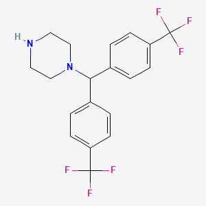 molecular formula C19H18F6N2 B2824566 1-(Bis[4-(trifluoromethyl)phenyl]methyl)piperazine CAS No. 104523-09-3