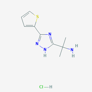 molecular formula C9H13ClN4S B2824575 2-(3-Thiophen-2-yl-1H-1,2,4-triazol-5-yl)propan-2-amine;hydrochloride CAS No. 2287275-05-0
