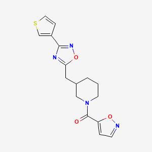 molecular formula C16H16N4O3S B2824577 Isoxazol-5-yl(3-((3-(thiophen-3-yl)-1,2,4-oxadiazol-5-yl)methyl)piperidin-1-yl)methanone CAS No. 1706312-76-6