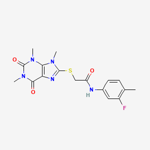N-(3-fluoro-4-methylphenyl)-2-(1,3,9-trimethyl-2,6-dioxopurin-8-yl)sulfanylacetamide