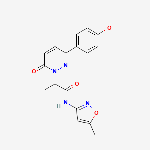 molecular formula C18H18N4O4 B2824588 2-(3-(4-methoxyphenyl)-6-oxopyridazin-1(6H)-yl)-N-(5-methylisoxazol-3-yl)propanamide CAS No. 1203077-31-9