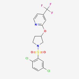 molecular formula C16H13Cl2F3N2O3S B2824612 2-((1-((2,5-Dichlorophenyl)sulfonyl)pyrrolidin-3-yl)oxy)-4-(trifluoromethyl)pyridine CAS No. 2034299-86-8