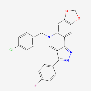 molecular formula C24H15ClFN3O2 B2824614 5-(4-chlorobenzyl)-3-(4-fluorophenyl)-5H-[1,3]dioxolo[4,5-g]pyrazolo[4,3-c]quinoline CAS No. 866345-03-1