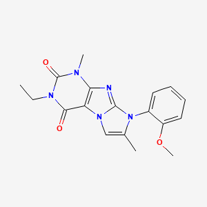 molecular formula C18H19N5O3 B2824617 3-ethyl-8-(2-methoxyphenyl)-1,7-dimethyl-1H-imidazo[2,1-f]purine-2,4(3H,8H)-dione CAS No. 887465-98-7