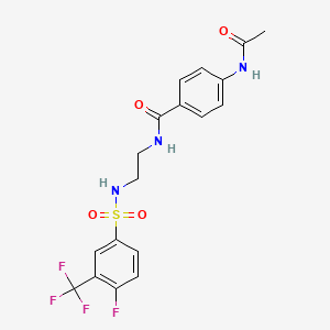 molecular formula C18H17F4N3O4S B2824640 4-乙酰氨基-N-(2-(4-氟-3-(三氟甲基)苯基磺酰氨基)乙基)苯甲酰胺 CAS No. 1091476-94-6