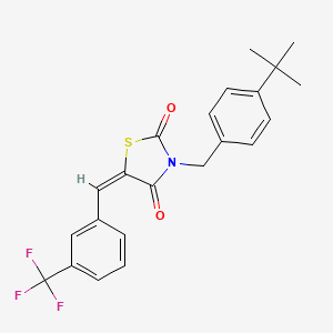 molecular formula C22H20F3NO2S B2824641 (5E)-3-[(4-tert-butylphenyl)methyl]-5-{[3-(trifluoromethyl)phenyl]methylidene}-1,3-thiazolidine-2,4-dione CAS No. 866152-71-8