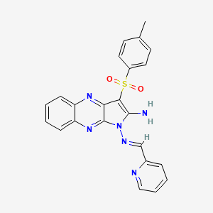 molecular formula C23H18N6O2S B2824652 (E)-N1-(pyridin-2-ylmethylene)-3-tosyl-1H-pyrrolo[2,3-b]quinoxaline-1,2-diamine CAS No. 587013-10-3